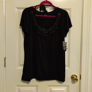 New Black, beaded embellished knit top by a.n.a in XL.